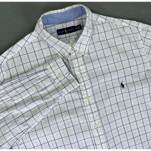 Polo Ralph Lauren Shirt Mens 2XL White Pink Window Pane Plaid Pony Prep Office